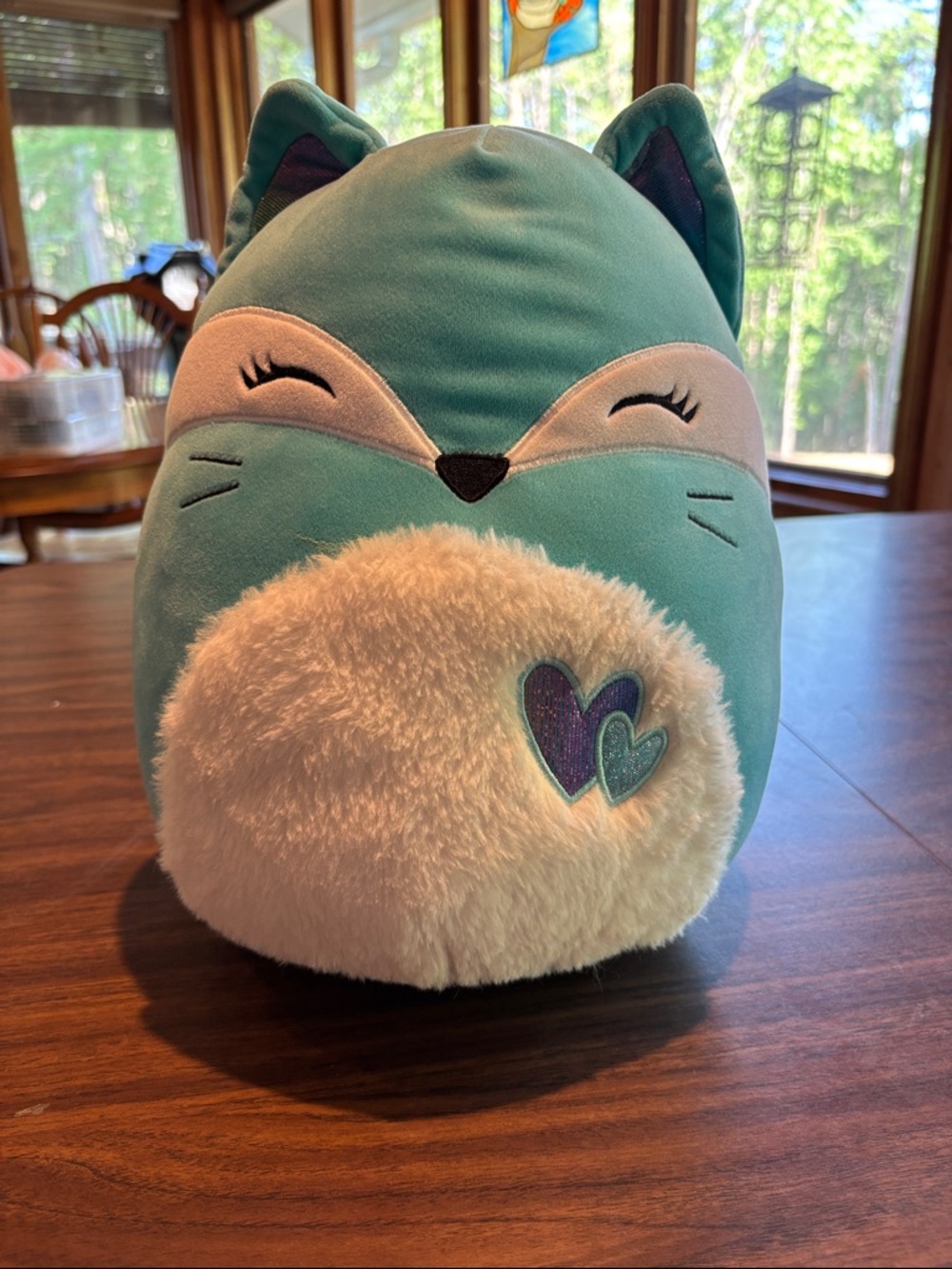 Squishmallows Teal & White Fox Plush with Heart Patch